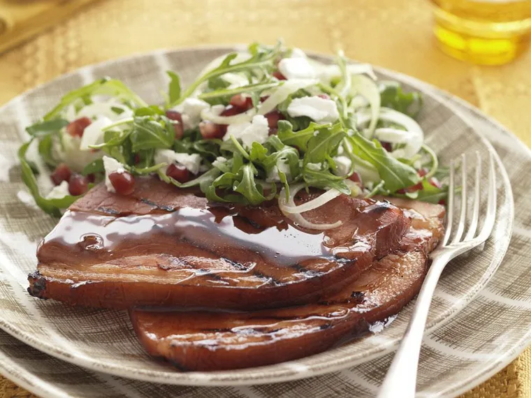 pineapple glazed ham with pomegranate & fennel salad