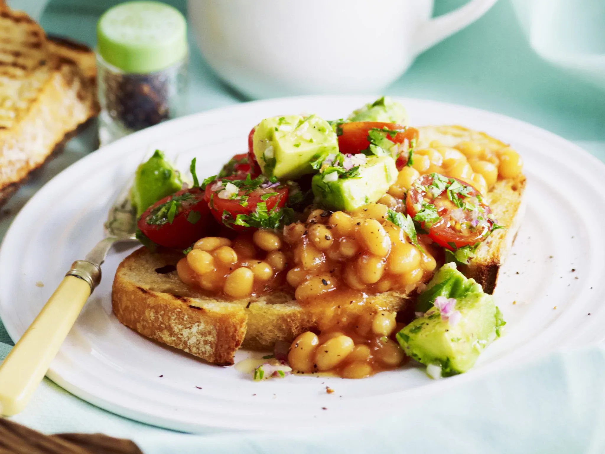 avocado salsa and beans on toast