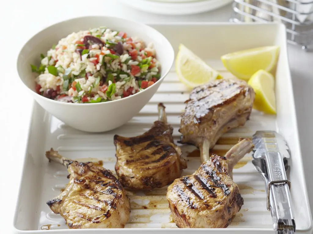 lemon chilli pork with italian brown rice salad