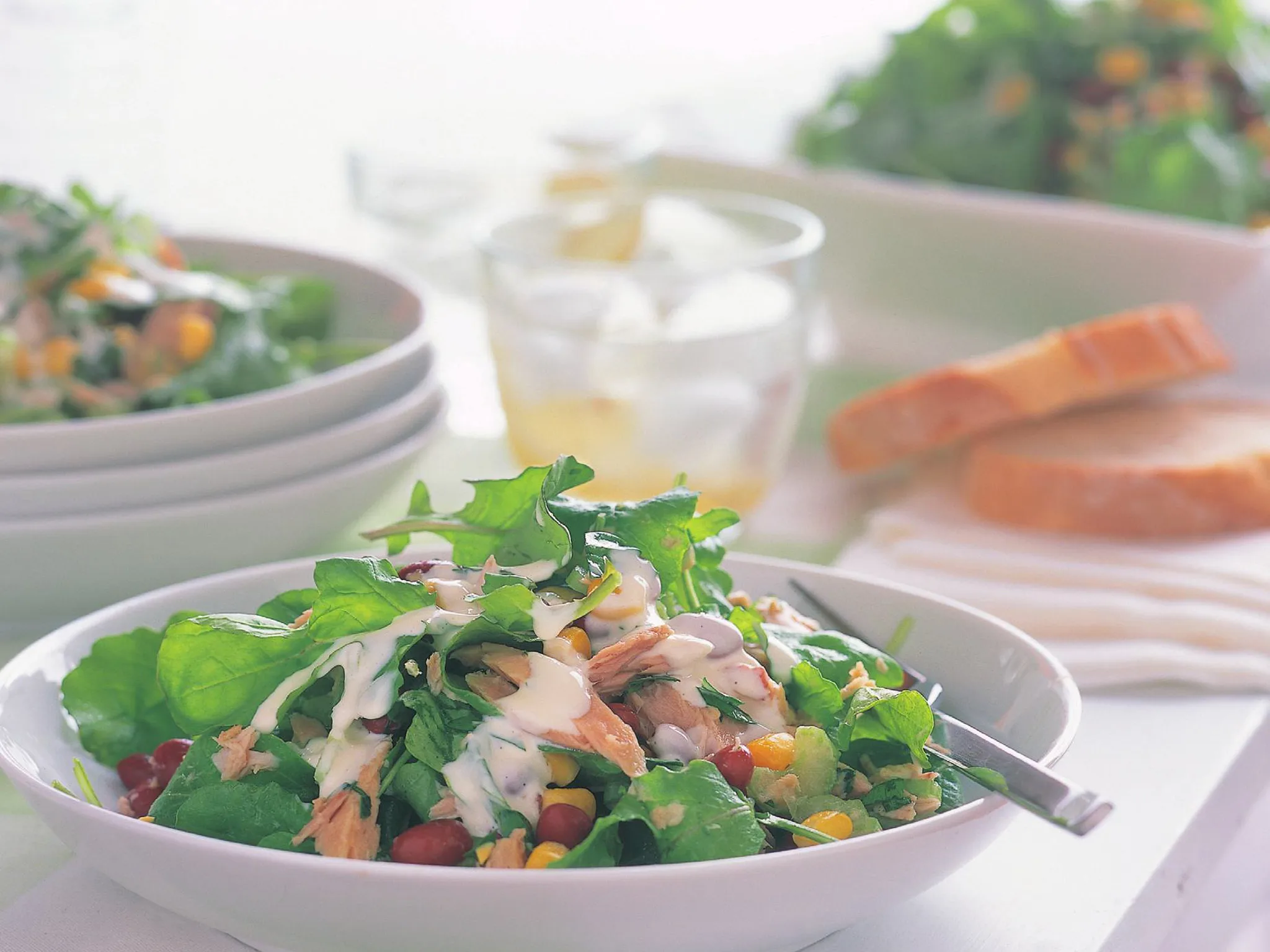 TUNA, CORN AND BEAN SALAD WITH LEMON MAYONNAISE