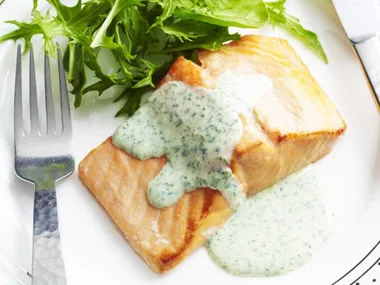tea-smoked ocean trout with orange and herb yogurt dressing