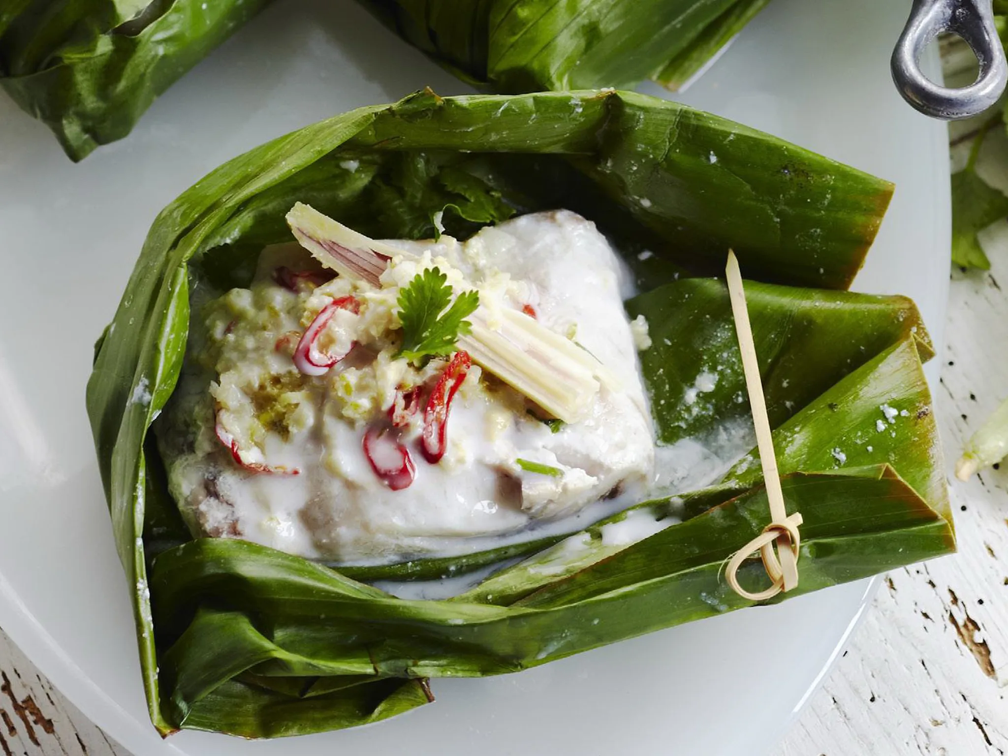 lime and chilli fish baked in banana leaves