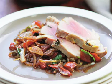 anchovy and garlic tuna with tomato and oregano