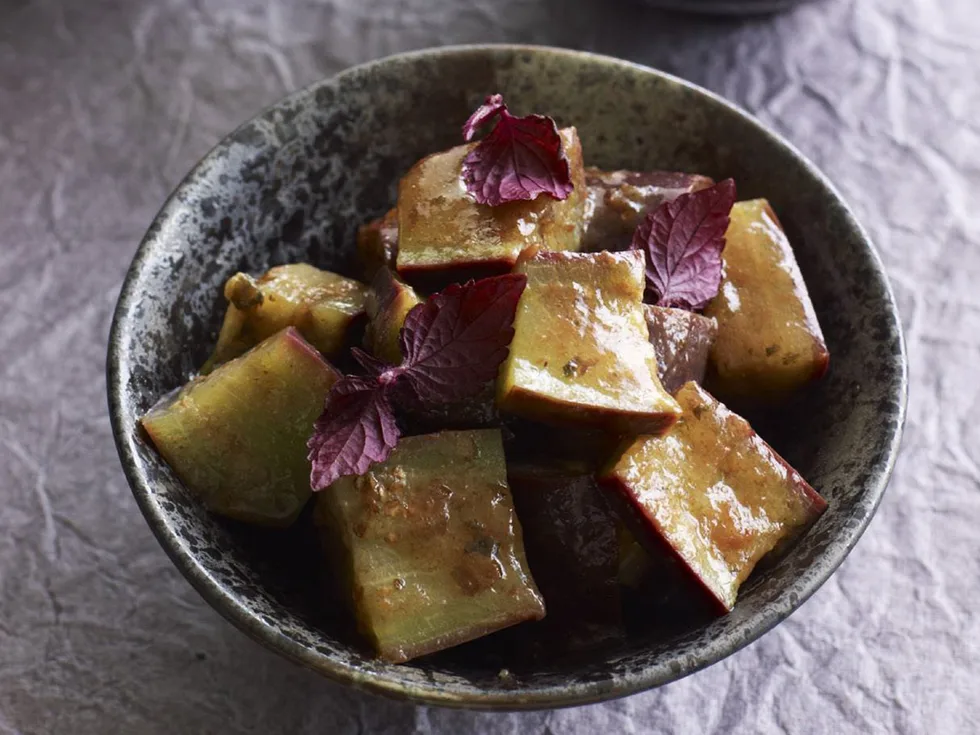 Eggplant salad with lemon and plum dressing