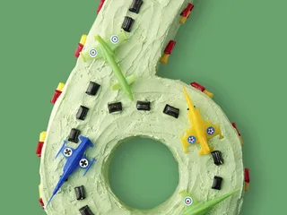 Number six birthday cake with jet planes