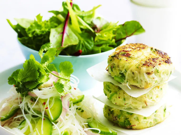 thai-style fish cakes with cucumber chilli pickle