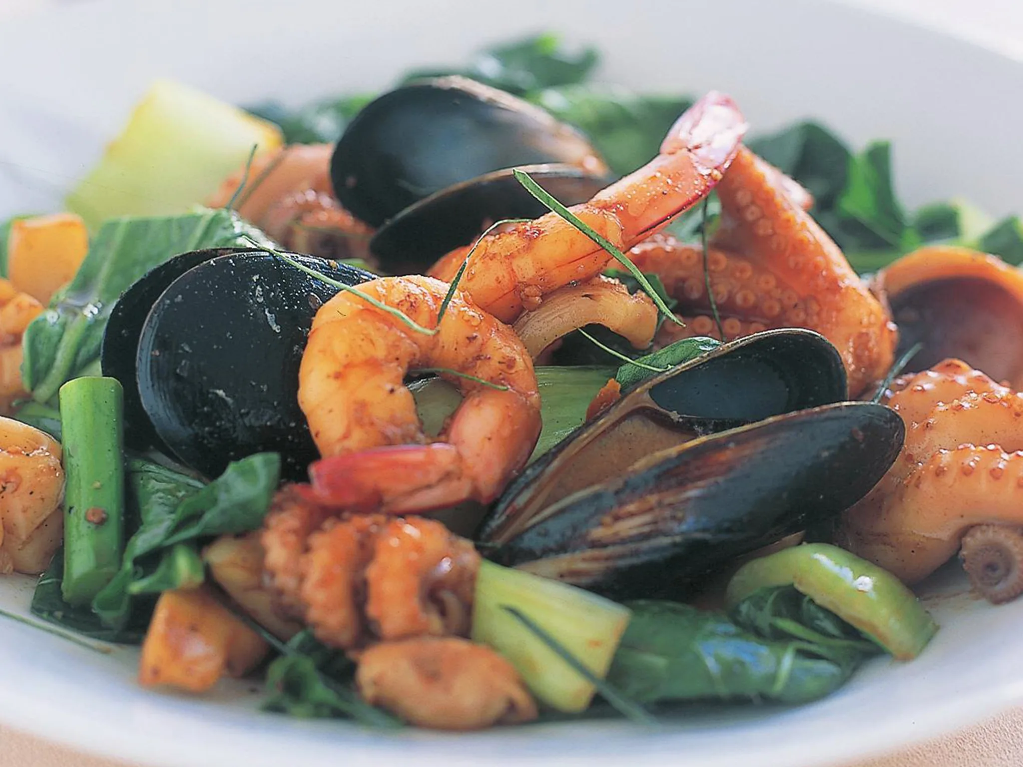 stir-fried seafood with chilli and ginger
