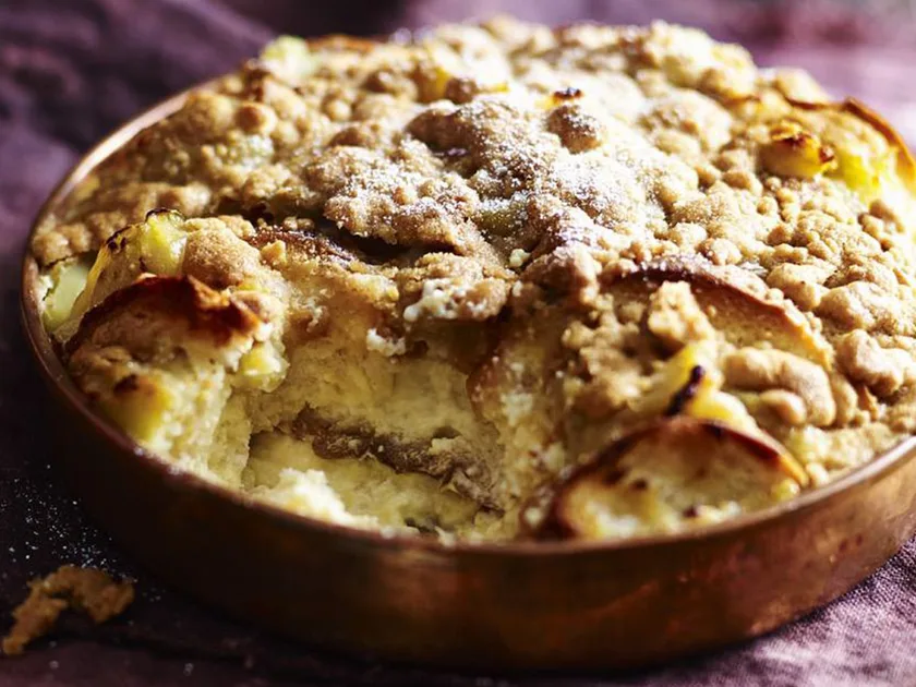 Apple Streusel Bread and Butter Pudding