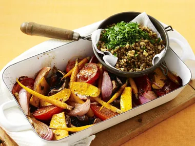 roast vegetables with lentils