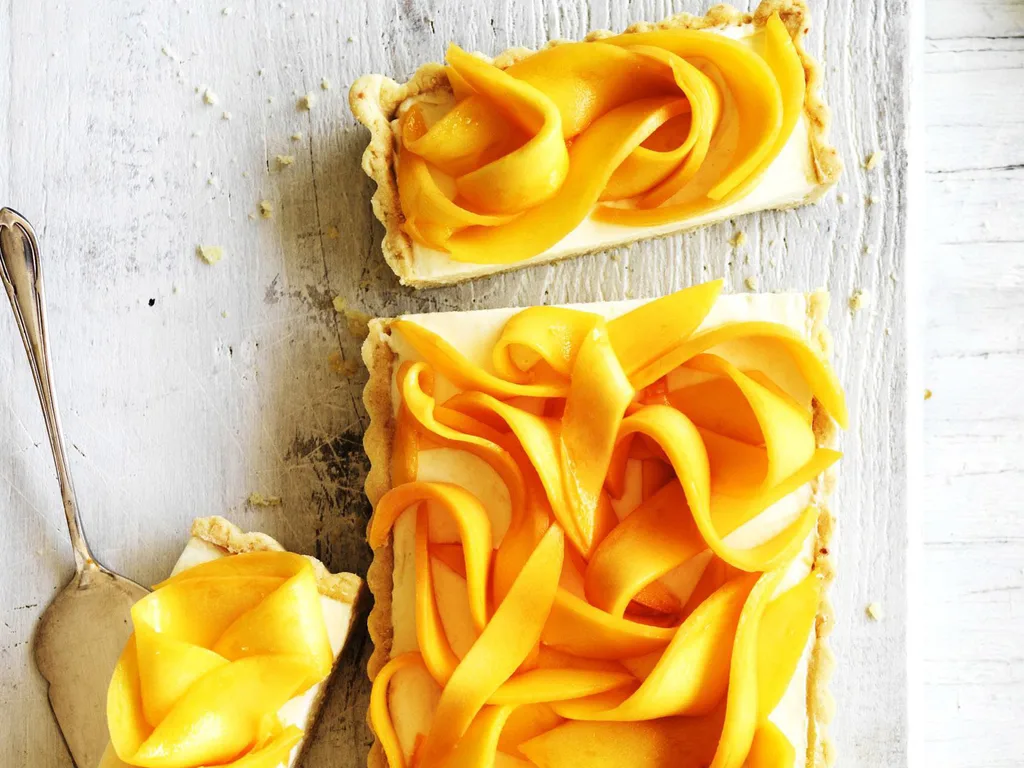 mango & macadamia tart with lime syrup