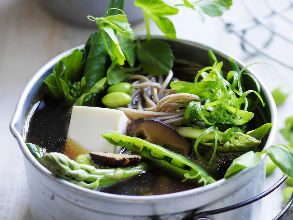 japanese-style vegetable, tofu and noodle broth