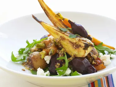 roasted root vegetable salad with lemon and fetta