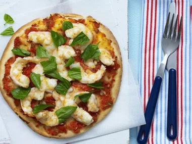 garlic prawn and herb pizzas