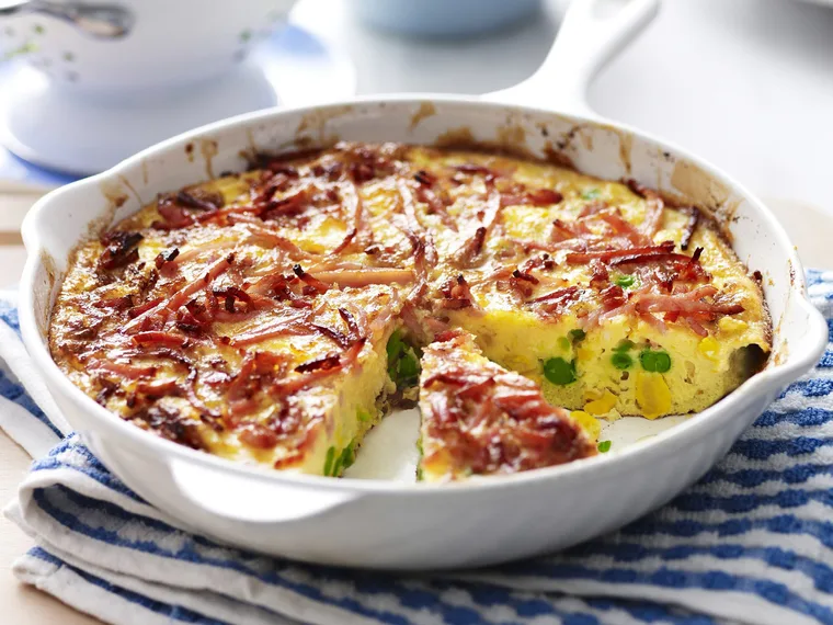 pea, corn and bacon frittata