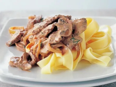 Beef stroganoff with fettuccine