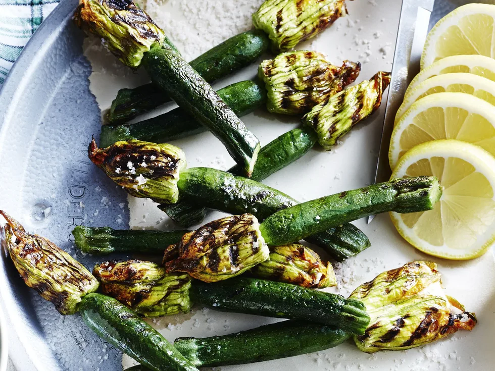 CHAR-GRILLED CHILLI & MINT FILLED ZUCCHINI FLOWERS