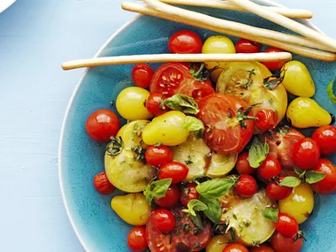 three-bean salad with lemon chilli crumbs