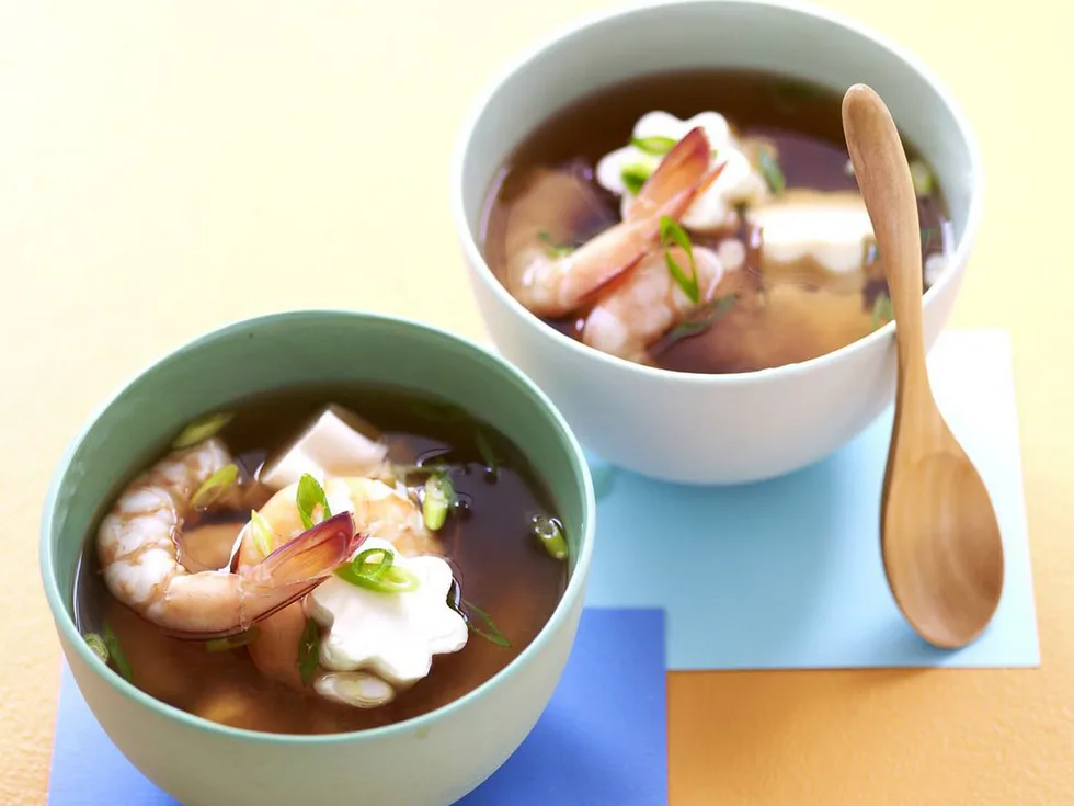 prawn, tofu and miso soup