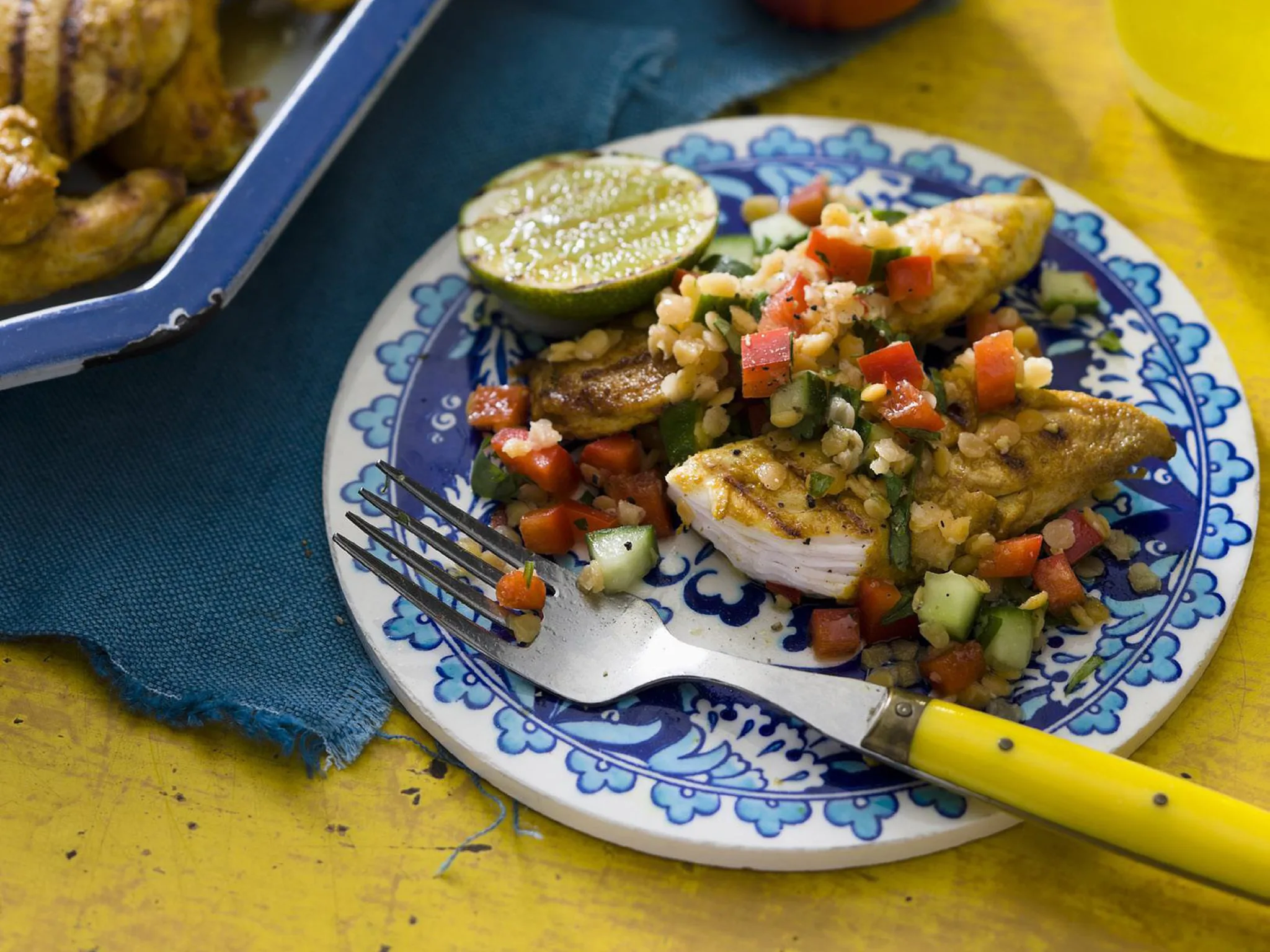 chicken with lentil salad
