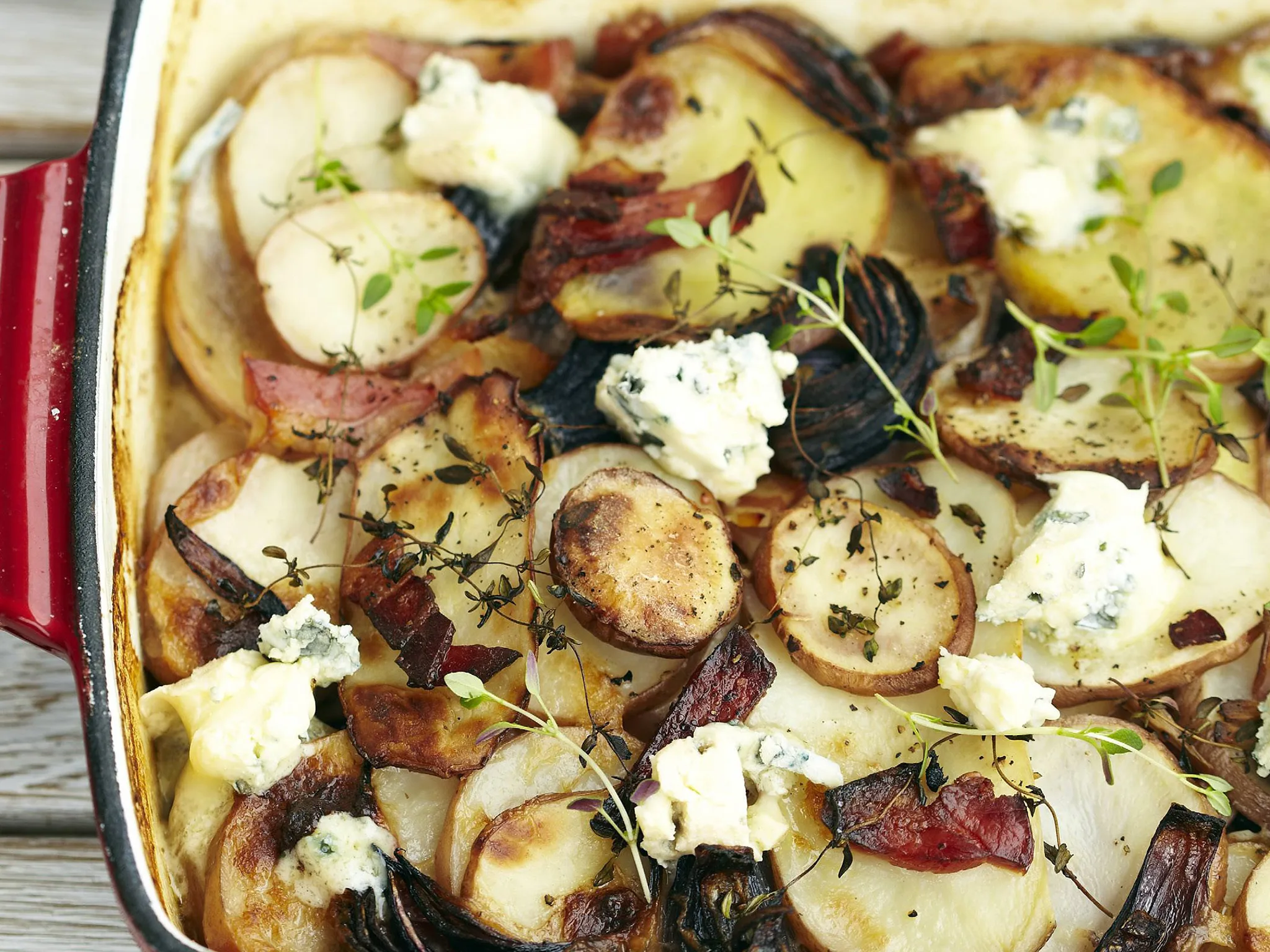 potato, bacon and blue cheese bake