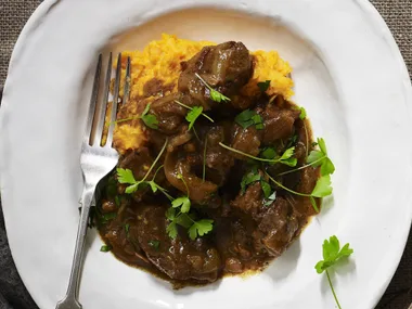 beef and horseradish stew with kumara potato mash