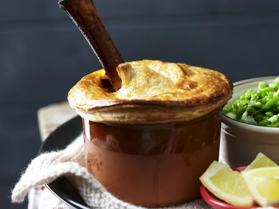 LAMB SHANK PIES WITH CRUSHED PEAS AND FETTA