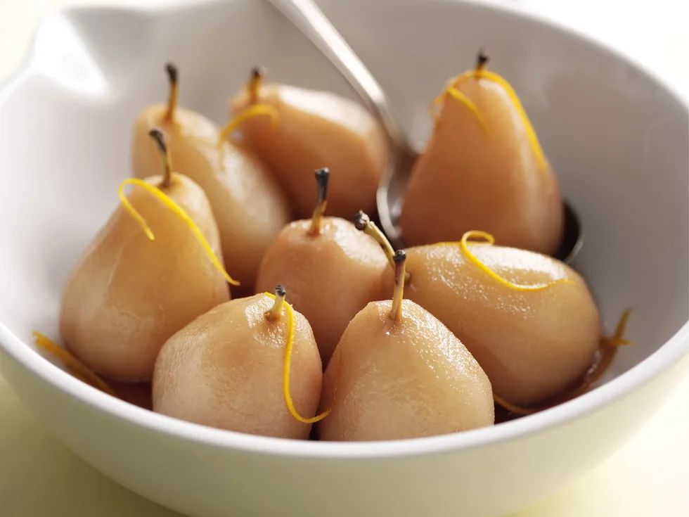 poached pears with chocolate sauce