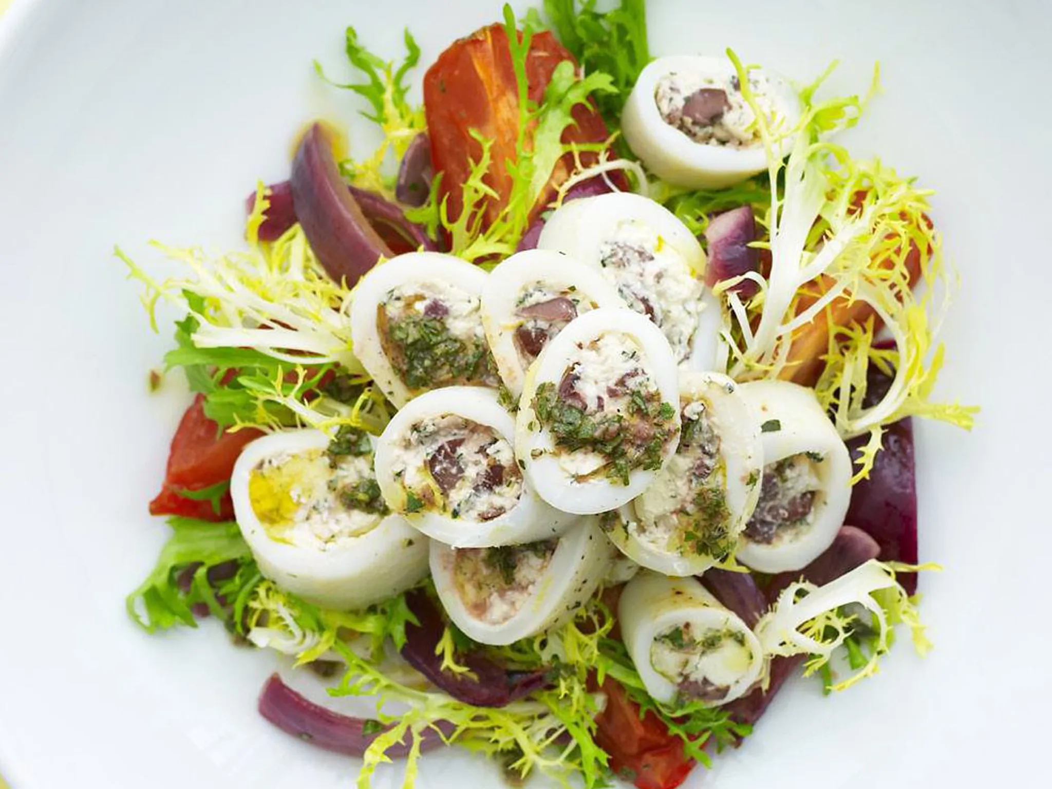 warm squid and tomato salad