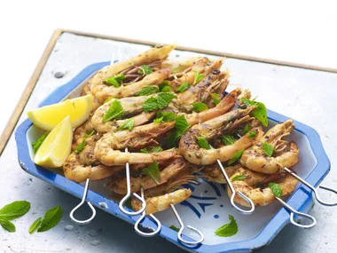 Minted prawn kebabs