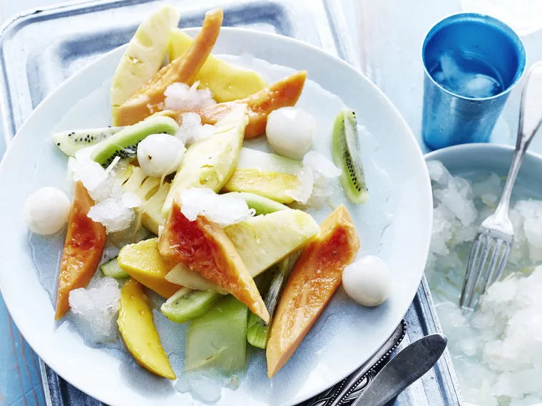 Tropical fruit salad with granita