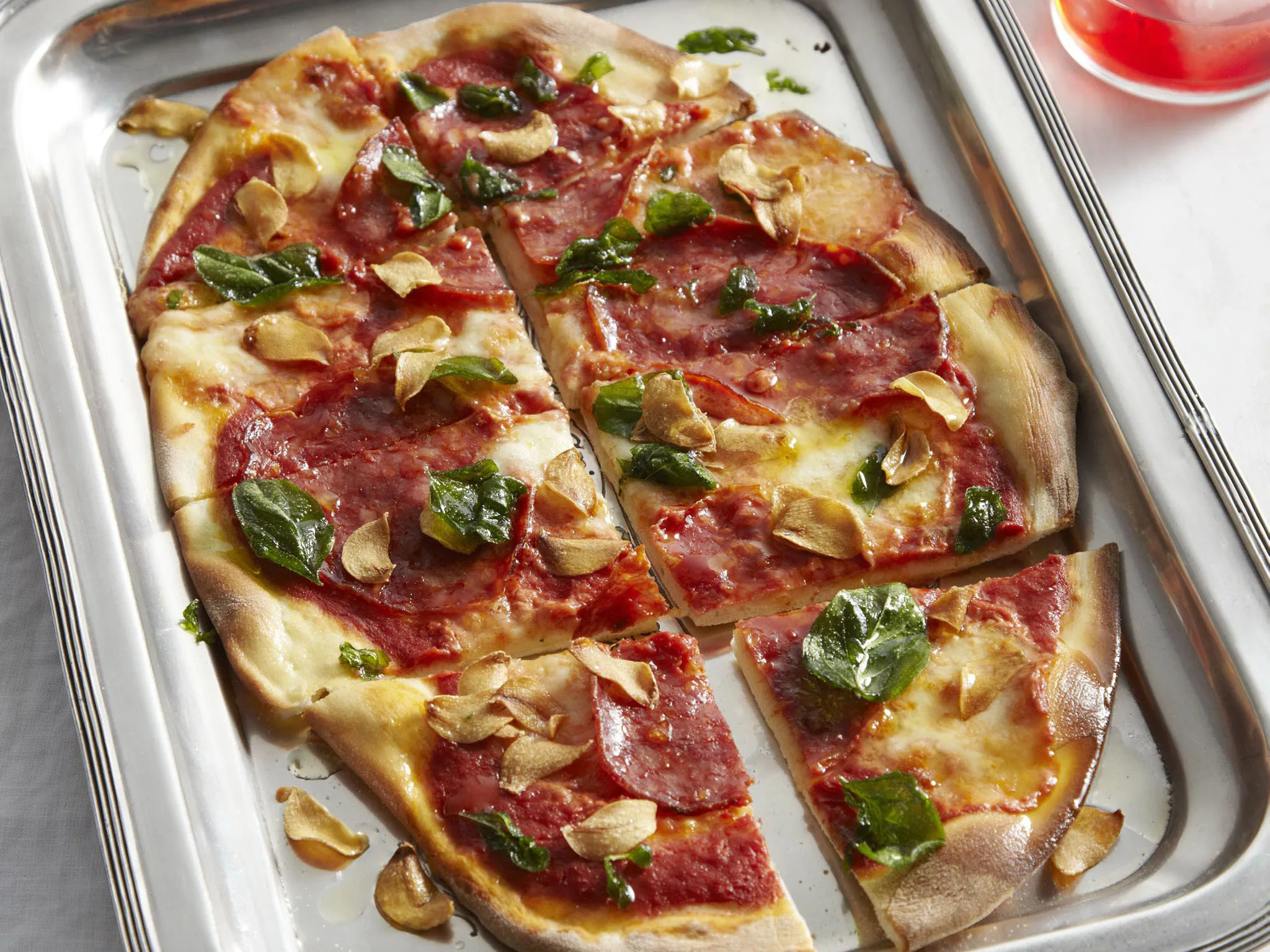 salami, mozzarella and oregano pizza