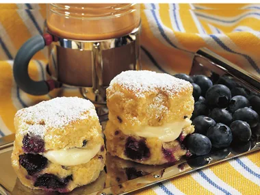 blueberry ginger scones with custard cream