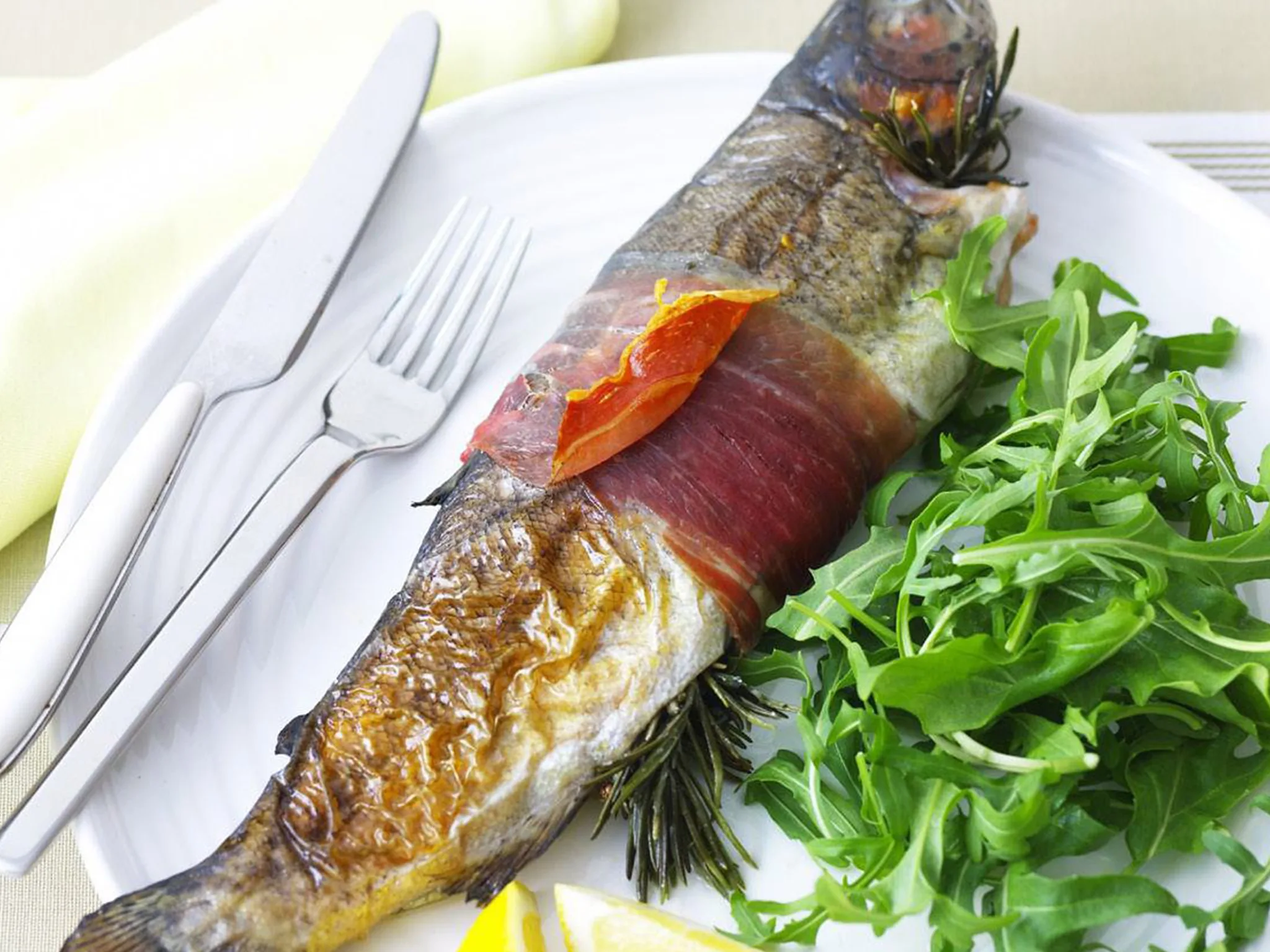 rainbow trout with rosemary and prosciutto