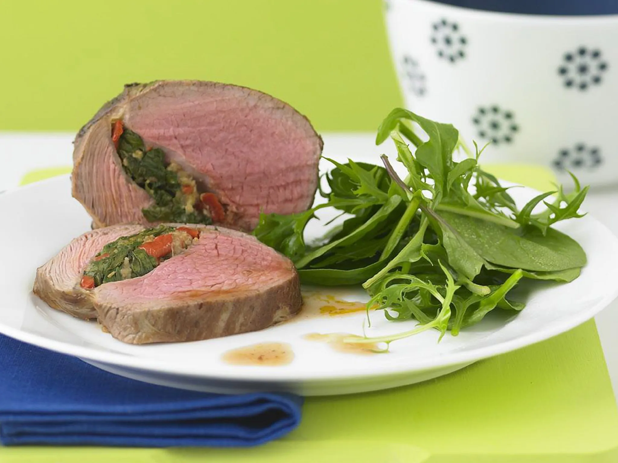 Mini lamb roasts with capsicum and pesto