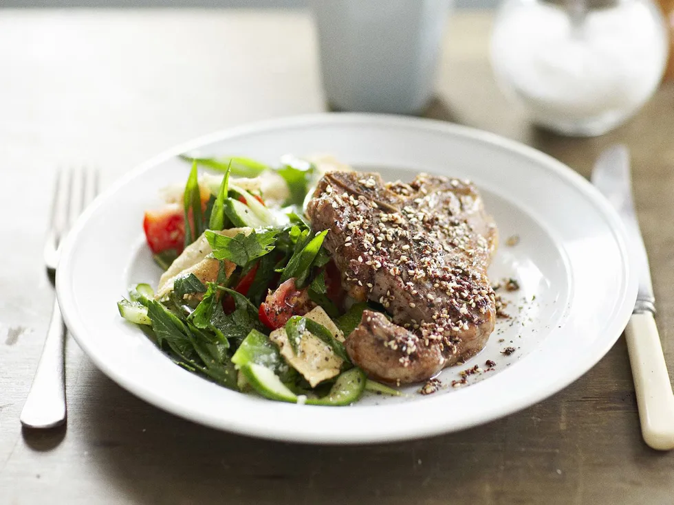 Za'atar-spiced veal chops with fattoush