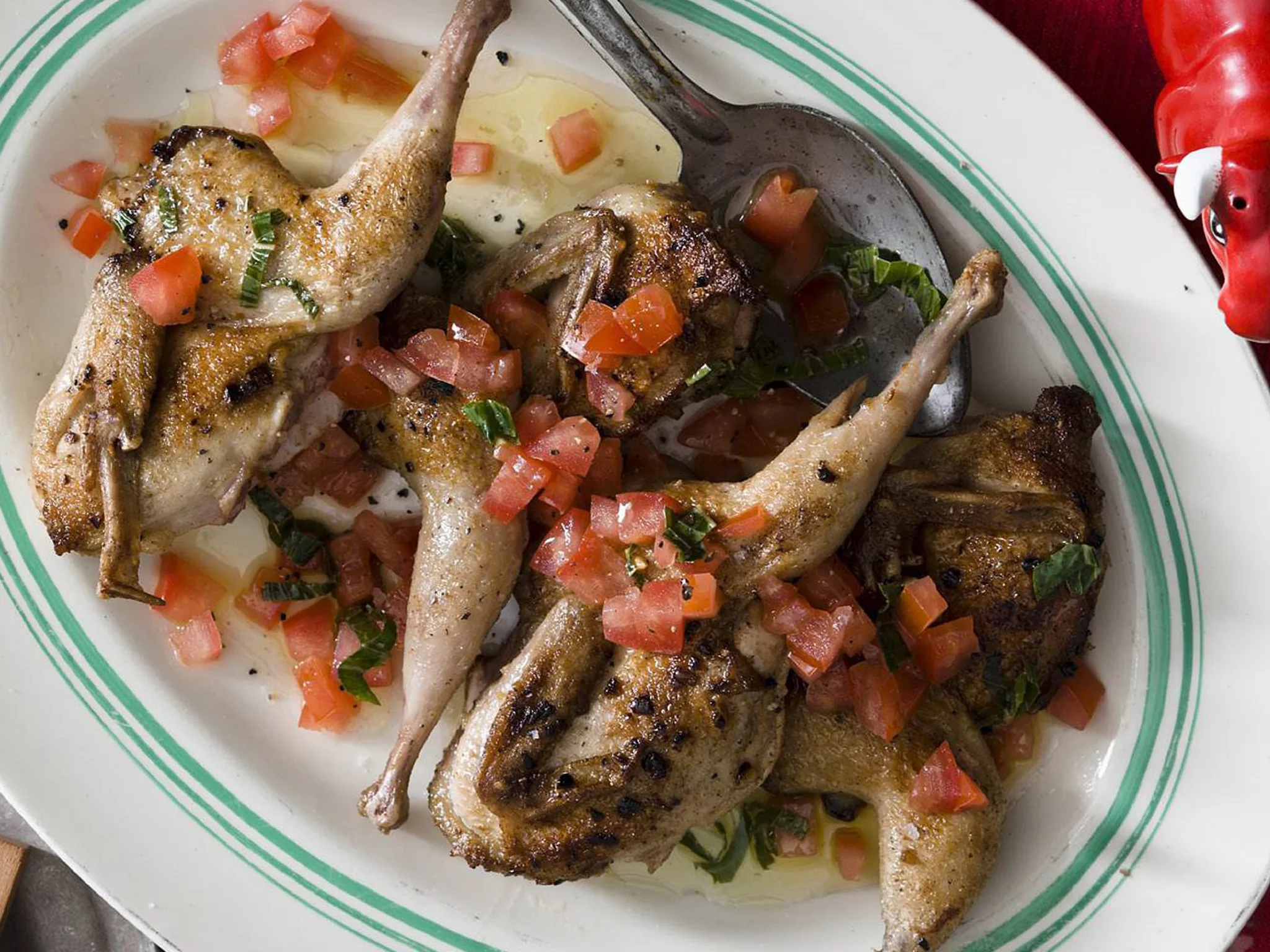 quail with tomatoes and mint dressing