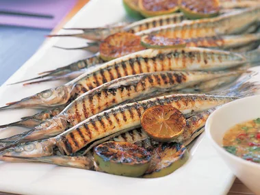 Garfish with sweet cucumber and peanut sauce
