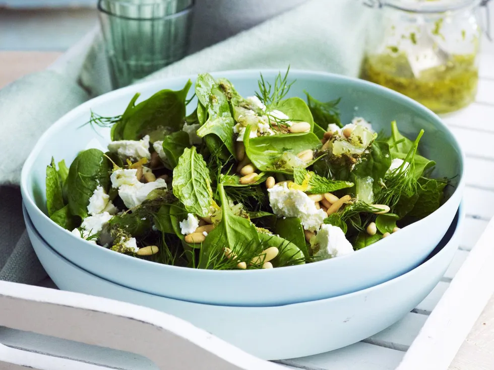 Spinach, fetta and pine nut salad