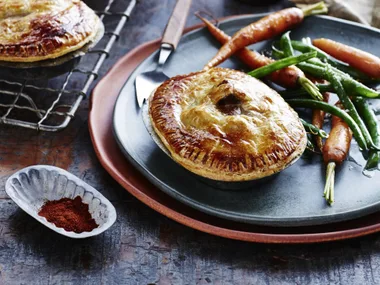 VEAL STROGANOFF PIES WITH CARROT SALAD