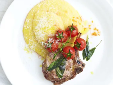 veal cutlets with polenta and sage tomatoes