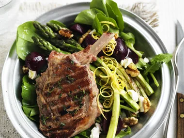 lemon and thyme veal cutlets with beetroot salad