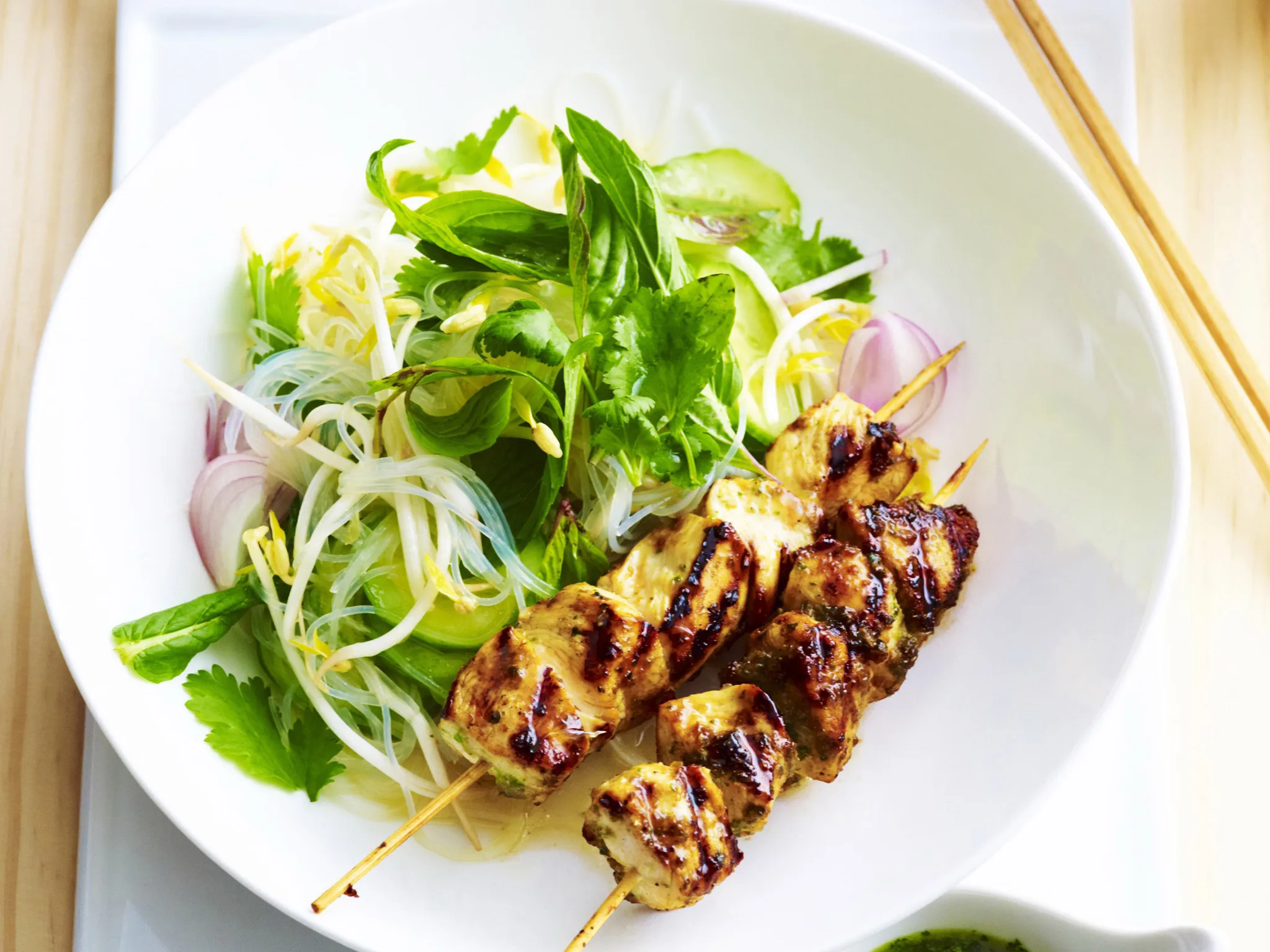 nam jim chicken with rice noodle salad