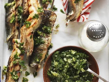 SARDINE SKEWERS WITH GREMOLATA DRESSING