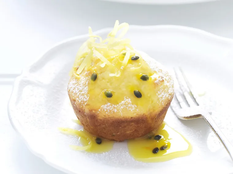 lemon cakes with passionfruit syrup