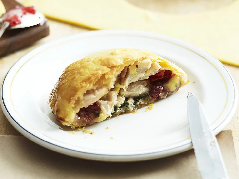 gooey chicken, brie and cranberry pies