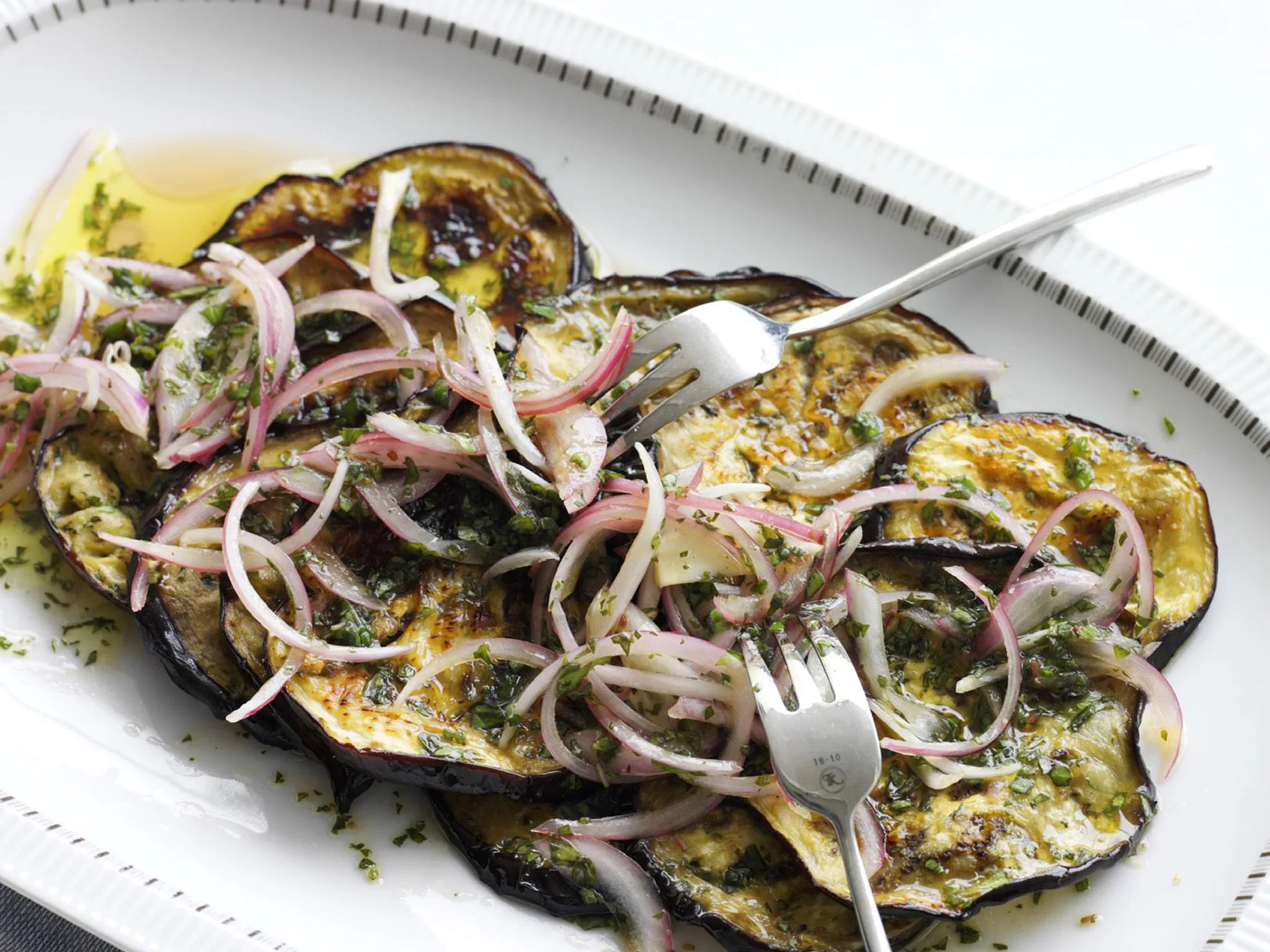 Roasted eggplant with marjoram vinaigrette