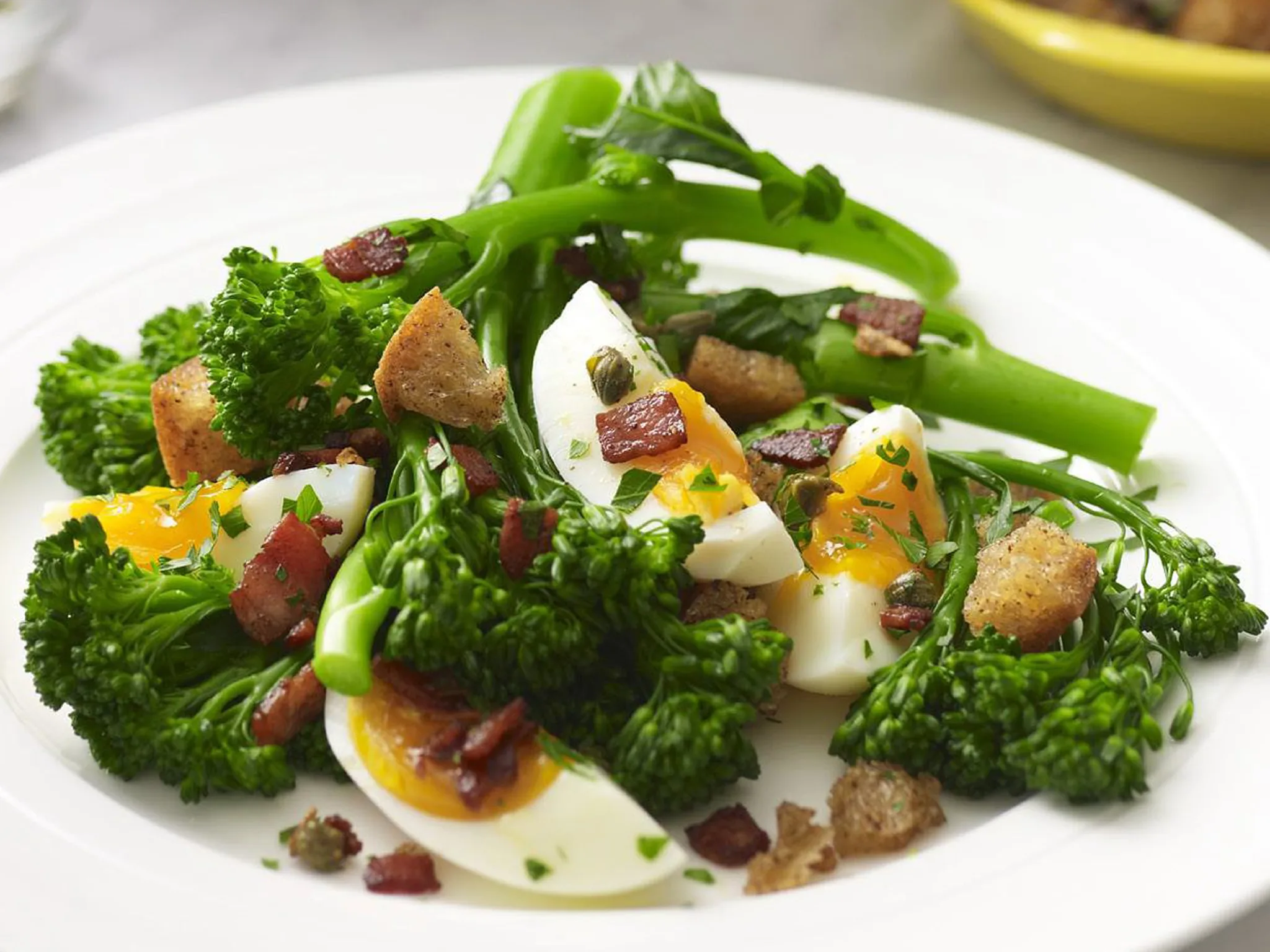 broccolini with bacon and eggs