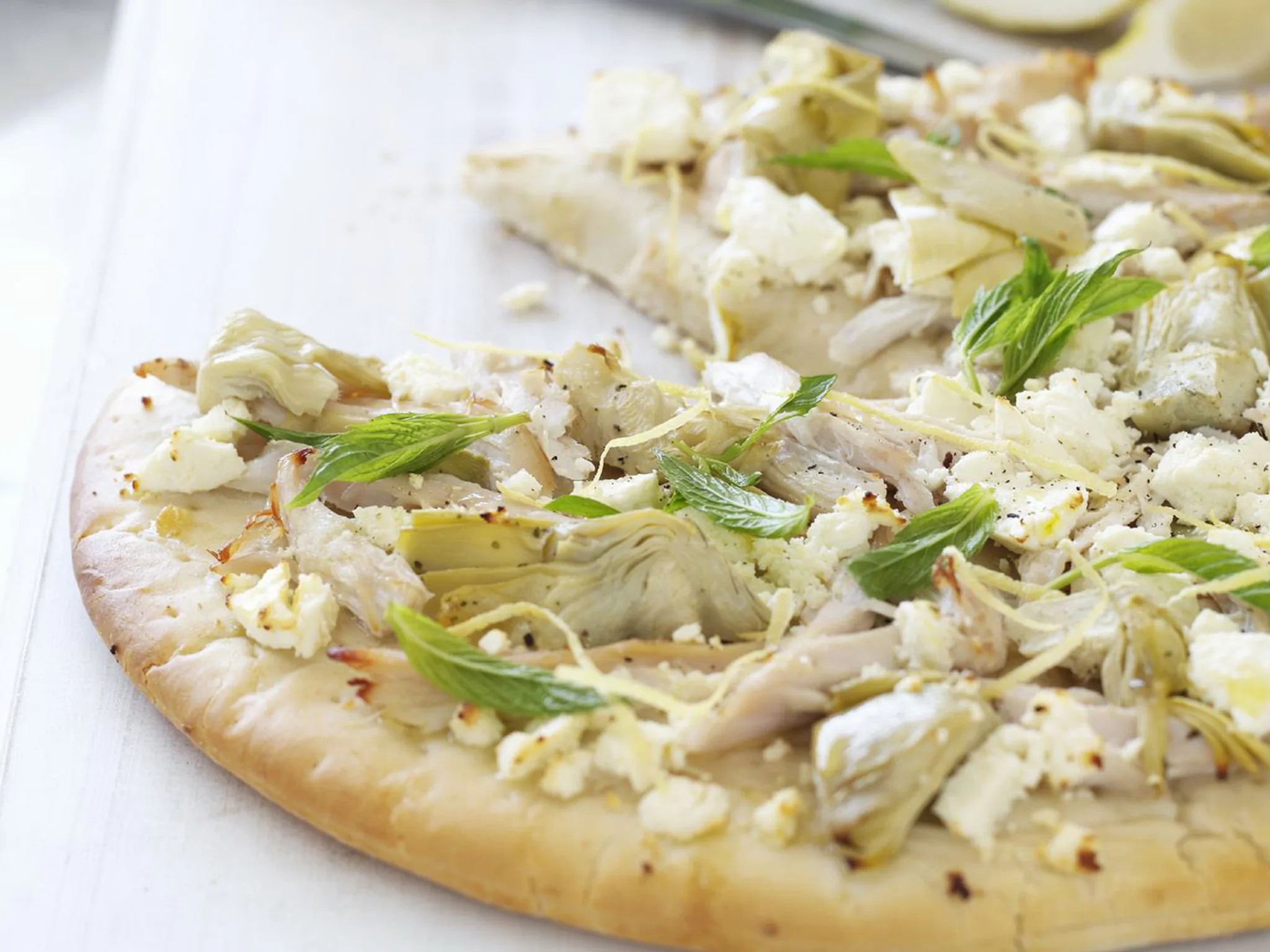 Chicken, artichoke and fetta pizza