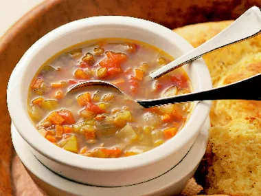 lentil soup with smoked cheddar damper