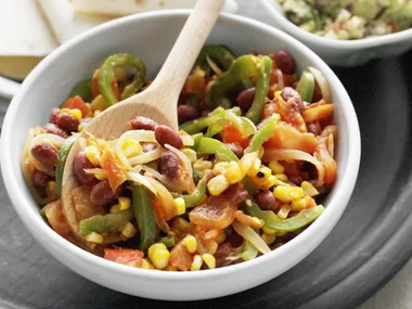 mexican corn and bean stew with tortillas